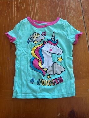 wonder nation Mint Unicorn Graphic Tee with Pink Trim